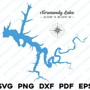 Normandía Lago Tennessee Mapa Forma Silueta svg png dxf pdf eps vector diseño gráfico corte grabado archivo láser imagen barco lago casa