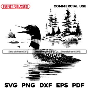 Loon Lake Scene Laser Engrave Files svg png dxf eps pdf vector graphic design cut print dye sub cnc digital files commercial use