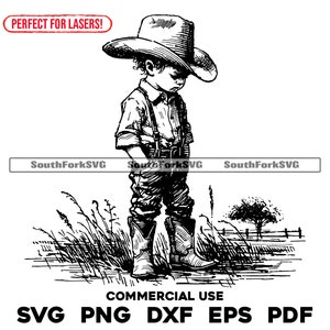 Laser Engrave File Cute Little Cowboy | svg png dxf eps pdf | transparent vector graphic design cut print dye sub commercial use