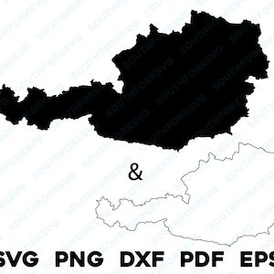 Oostenrijk land silhouet & omtrek vormen svg png dxf pdf eps vector grafisch ontwerp knippen graveren laserbestand afbeelding vormen kaart