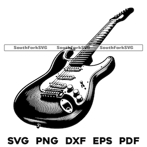 Elektrische gitaar ontwerp svg png dxf eps pdf | Gitarist vectorafbeelding gesneden bestand laser clip art | direct digitaal downloaden voor commercieel gebruik