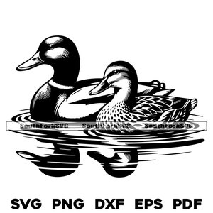 Canards colverts mâle femelle paire svg png dxf eps pdf | Conception graphique vectorielle découpée, impression, teinture, sous, gravure laser, cnc, fichiers numériques, utilisation commerciale