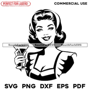 Retro stijl martini meisje svg png dxf eps pdf knippen afdrukken lasergravure CNC kleurstof subvinyl | Direct downloaden voor commercieel gebruik