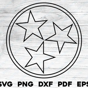 Tennessee Tri-Star Outline svg png dxf eps pdf | vector grafisch ontwerp digitaal snijden print lasergraveren cnc-bestand | commercieel gebruik downloaden
