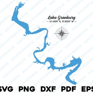 Lago Granbury Texas Mapa Forma Silueta svg png dxf pdf eps vector diseño gráfico corte grabado archivo láser imagen lago con botes