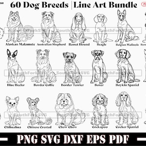 60 Line Art Hunderasse Mega Bundle | svg png dxf eps pdf | Vektorgrafik Datei Laser Clip Art schneiden | sofortiger digitaler Download kommerzielle Nutzung