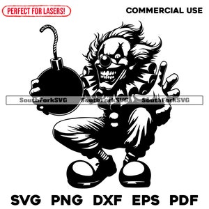 Palhaço assustador svg png dxf eps pdf | design gráfico vetorial transparente corte impressão sublimação de tinta gravação a laser arquivos uso comercial
