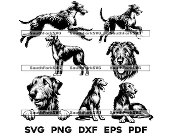 Irish Wolfhound Dog Breed Bundle | svg png dxf eps pdf | vector graphic cut file laser clip art | instant digital download commercial use