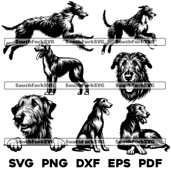 Irish Wolfhound Dog Breed Bundle | svg png dxf eps pdf | vector graphic cut file laser clip art | instant digital download commercial use