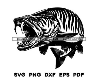 Tiger Musky Muskie Design Files svg png dxf eps pdf | transparent vector graphic design cut print dye sub laser engrave files commercial use