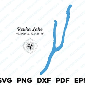 Keuka Lake New York Map Form Silhouette svg png dxf pdf eps Vektorgrafik Schneiden Gravur Laser-Datei Bild Boot See Haus