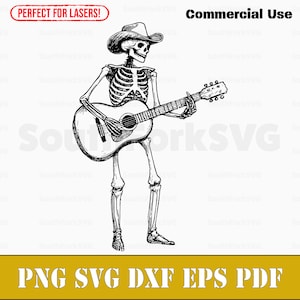 Skelet spelen akoestische gitaar svg png dxf eps pdf | lasergraveren gesneden afdrukbestanden vector grafische illustraties | commercieel gebruik downloaden