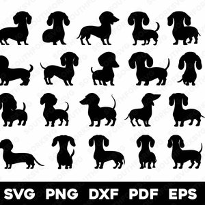 Teckel Weiner hond eenvoudig silhouet bundel 1 | svg png dxf eps pdf | vector grafisch ontwerp knippen afdrukken lasergraveren bestanden commercieel gebruik