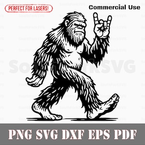 Bigfoot Rock On Yeti Sasquatch svg png dxf pdf eps / diseño gráfico vectorial corte impresión tinte sub láser grabar archivos digitales uso comercial