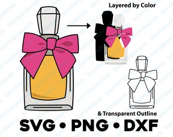 Cute Bow Perfume Bottle SVG PNG DXF Layered by Color Cut File Clip Art Vector Graphic cute Icon purse brush makeup lips lipstick clothing