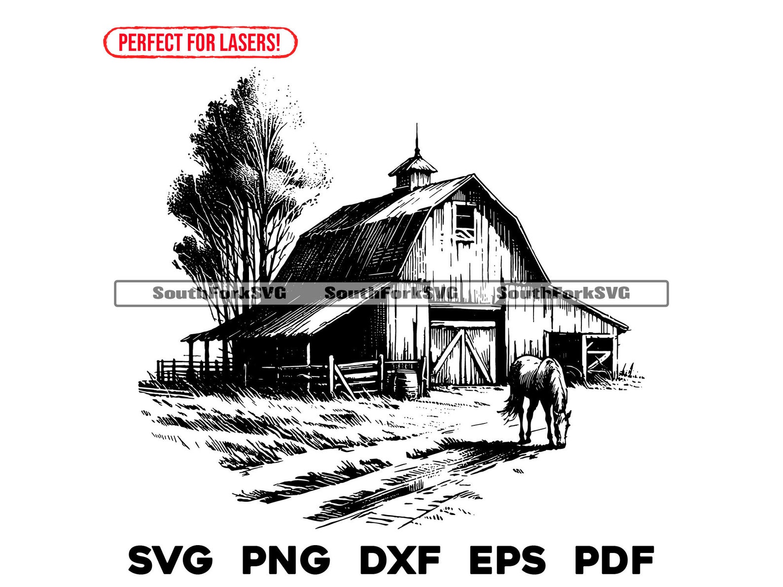 Laser Engrave File Horse and Barn Scene | Svg Png Dxf Eps Pdf ...