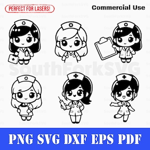 Nurse Chibi Bundle svg png dxf eps pdf | vector graphic cut print dye sub laser engrave clip art commercial use