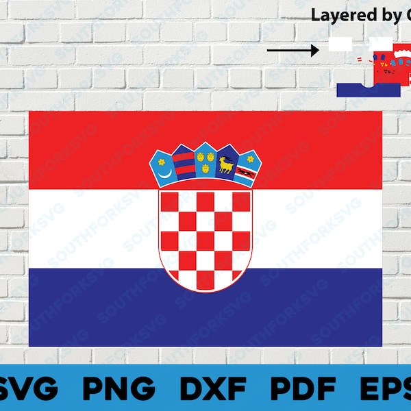 Croatia National Country Flag svg png dxf eps pdf layered by color vector graphic design digital file United Nations world travel Europe