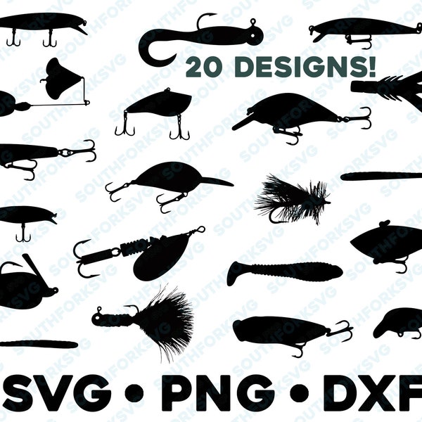 Fishing Lure complete bundle SVG PNG DXF vector transparent  cameo silhouette cut vinyl decal fishing hunting outdoors nature animal