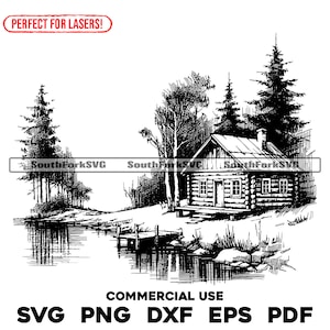Old Lake Cabin lasergraveren bestand svg png dxf eps pdf | vector grafisch ontwerp gesneden print kleurstof sub laser graveren cnc digitaal commercieel gebruik