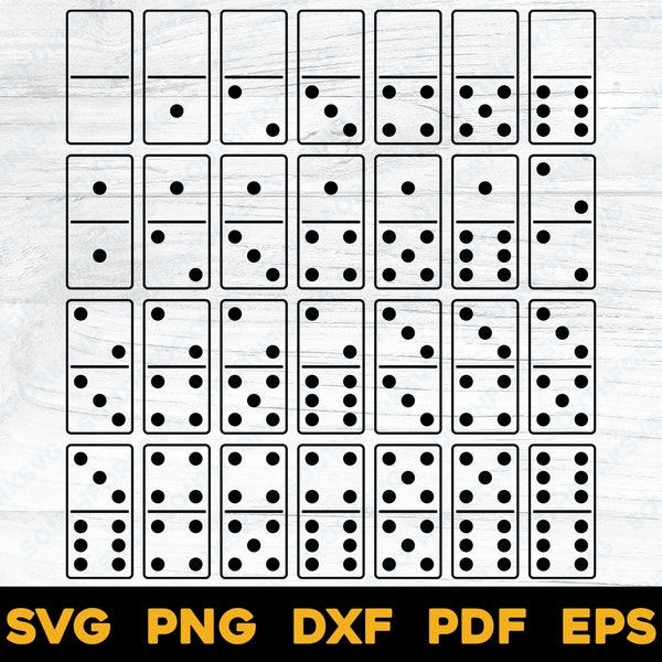 Full Dominoes Game Tile Set 1 Transparent w Outlines | svg png dxf eps pdf | vector graphic design cut print dye sub laser engrave cnc files