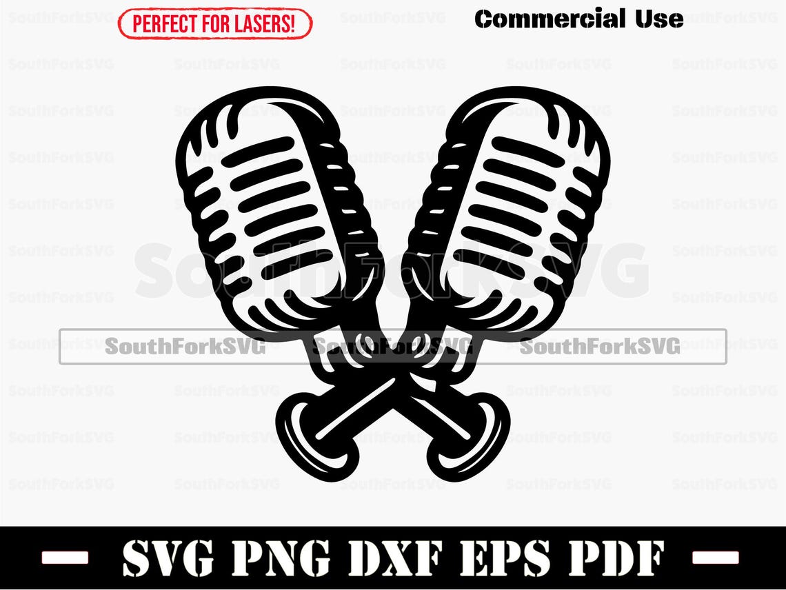 Crossed Vintage Microphones Svg Png Dxf Pdf Eps | Cut Print Laser ...
