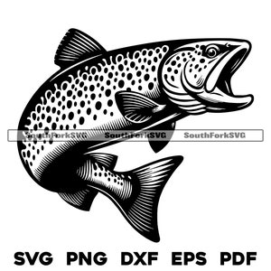 Salto de trucha marrón / svg png dxf eps pdf / diseño gráfico vectorial transparente corte impresión tinte sub láser grabar archivos uso comercial