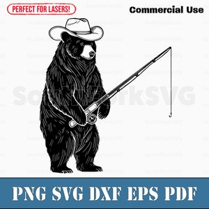 Zwarte beer vissen svg png dxf eps pdf | lasergraveren gesneden afdrukbestanden vector grafische illustraties | commercieel gebruik direct downloaden