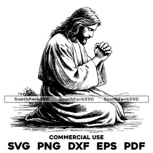 Jezus knielen bidden lasergraveren bestanden svg png dxf eps pdf | vector grafisch ontwerp knippen print kleurstof sub cnc digitaal bestand commercieel gebruik