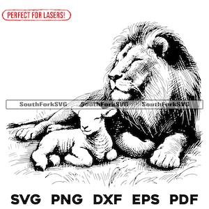 Arquivos de gravação a laser Lion and Lamb svg png dxf eps pdf | design gráfico vetorial corte impressão sublimação cnc arquivo digital uso comercial