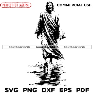 Jesús caminando sobre el agua Archivos de grabado láser svg png dxf eps pdf / diseño gráfico vectorial corte impresión sublimación de tinta cnc archivo digital uso comercial