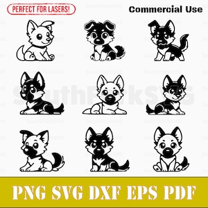 German Shepherd Chibi Bundle svg png dxf eps pdf | vector graphic cut file laser clip art | instant digital download commercial use