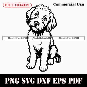 Goldendoodle mendicité svg png dxf eps pdf | Pochoir graphique vectoriel découpé fichier clip art laser impression téléchargement numérique utilisation commerciale