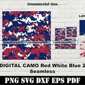 Digital Camo Seamless Pattern USA Red White and Blue svg png dxf eps pdf | vector graphic cut laser clip art instant download commercial use