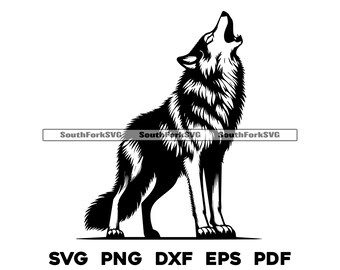 Female Wolf Howling Design | svg png dxf eps pdf | vector graphic cut file laser clip art | instant digital download commercial use