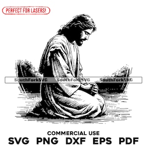 Jezus modli się klęcząc svg png dxf eps pdf | grafika wektorowa cięcie drukowanie barwnik sublimacyjny laser pliki cyfrowe
