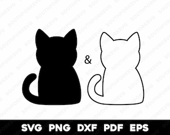 シンプルな猫のシルエットとアウトライン | svg png dxf eps pdf