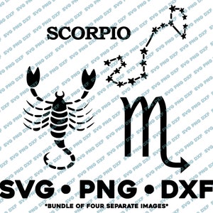 Skorpion Sternzeichen Bundle SVG PNG DXF Schnittdatei für Silhouette Cameo Sternzeichen Horoskop Konstellation Tarot Astrologie Geburtstag Skorpion
