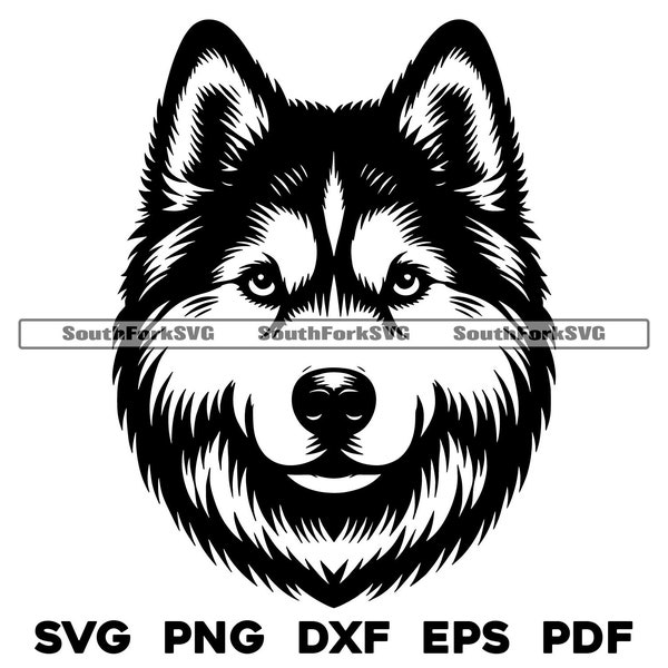 Siberian Husky Dog Head Design | svg png dxf eps pdf | vector graphic cut file laser clip art | instant digital download commercial use