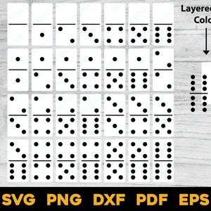 Volledige dominospeltegelset 1 gelaagd op kleur | svg png dxf eps pdf | vector grafisch ontwerp gesneden print dye sub laser graveren cnc-bestanden