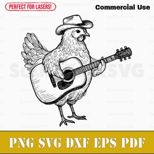 Frango tocando violão svg png dxf eps pdf | gravação a laser corte arquivos de impressão gráfico vetorial | baixar uso comercial
