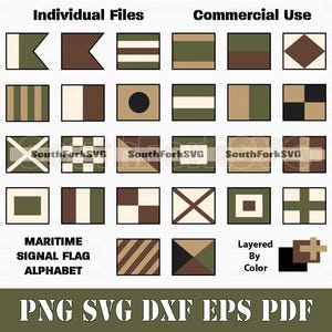 Alphabet des drapeaux de signalisation maritime sur le thème camouflage svg png dxf eps pdf | Conception de téléchargement numérique impression découpée sous-fichiers colorant usage commercial