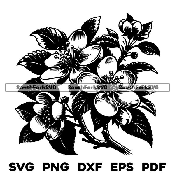 Apple Blossom Flowers Floral Design | svg png dxf eps pdf | vector graphic cut file laser clip art | instant digital download commercial use