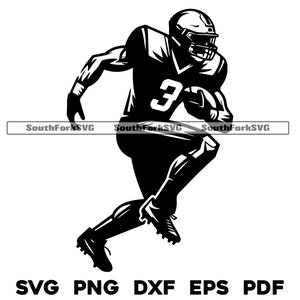 Joueur de football en cours d'exécution svg png dxf eps pdf | Conception graphique transparente, impression découpée, impression, colorant, sub laser, cnc, fichiers, utilisation commerciale