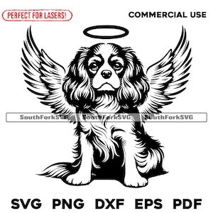 King Charles Spaniel Angel Wings Halo svg png dxf eps pdf | arquivo de corte de gráfico vetorial laser clip art | download digital instantâneo uso comercial