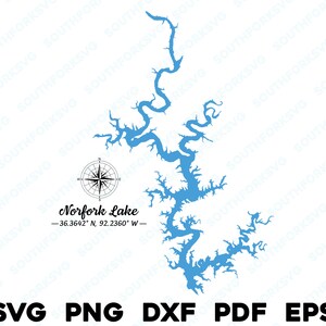 Norfork Lake Arkansas Mapa Forma Silueta svg png dxf pdf eps vector diseño gráfico corte grabado archivo láser imagen ing canotaje casa del lago