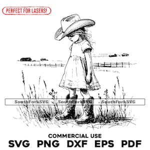 Fichier de gravure au laser Mignonne petite cow-girl | svg png dxf eps pdf | Conception graphique vectorielle transparente teinture imprimée sous utilisation commerciale
