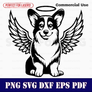 コーギー犬の天使の羽と光輪のデザイン | svg png dxf eps pdf | ベクターグラフィックカットファイルレーザークリップアート | インスタントデジタルダウンロード商用利用