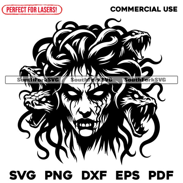 Medusa Gorgon svg png dxf eps pdf | transparent vector graphic design cut print dye sub laser engrave files commercial use
