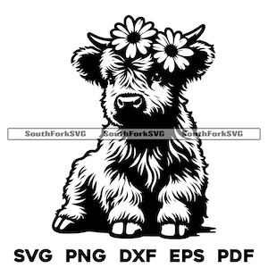 Baby Highland Cow Flower Crown svg png dxf eps pdf | transparant vector grafisch ontwerp gesneden print kleurstof sub laser graveerbestanden commercieel gebruik